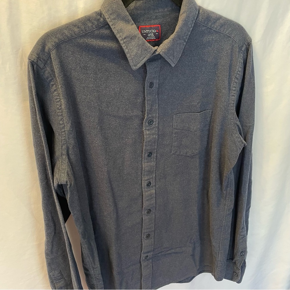 UNTUCKit Mens Large Tall Slim Flannel Long Sleeve Button Down Front Cotton Shirt - Picture 2 of 12